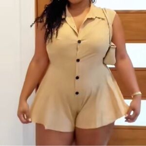 Stylish Tan Button-Up Romper